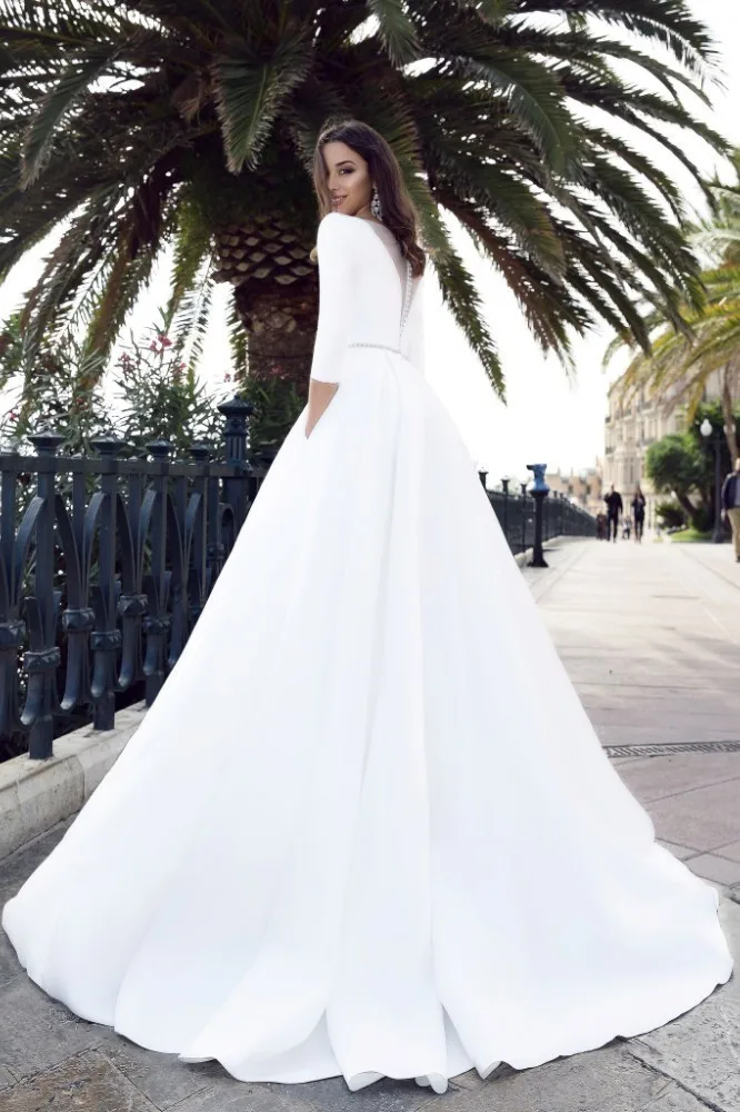Винтажное платье Vivian's Bridal 2018 мягкое сатиновое с карманами сексуальное длинное