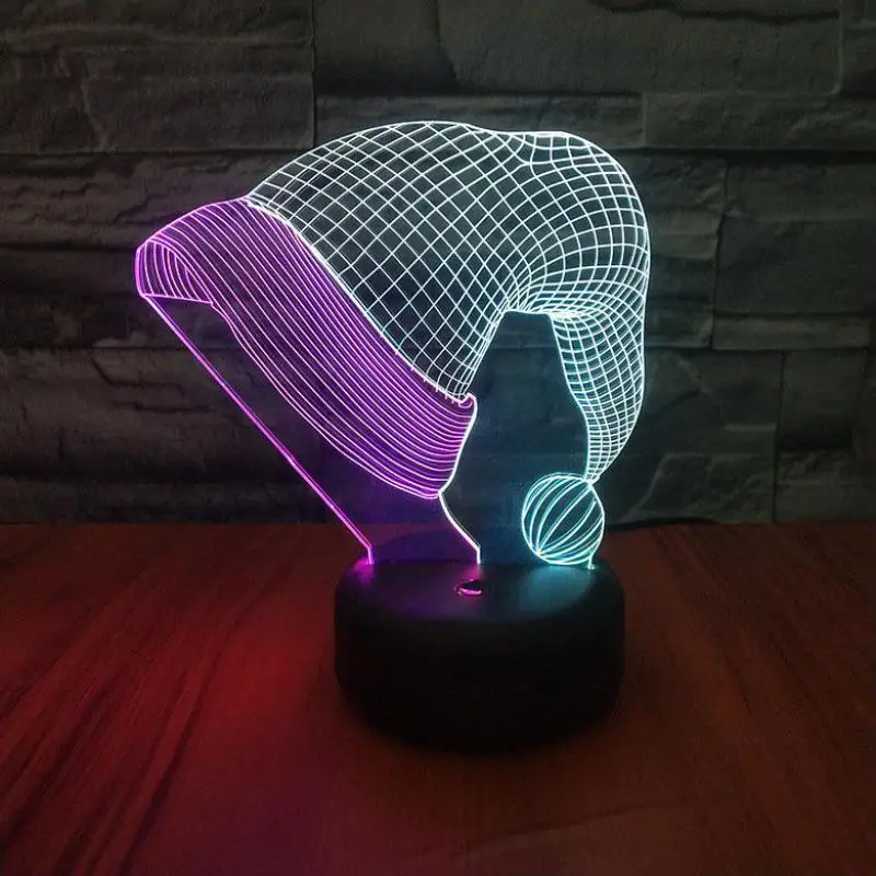 Рождественская шапка 3d Визуальный ночник сенсорная зарядка светодиодный Usb