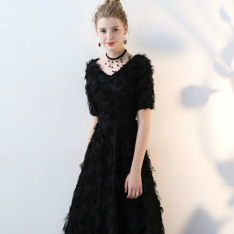 Простые черные платья с v-образным вырезом и цветочным узором Vestidos De Festa