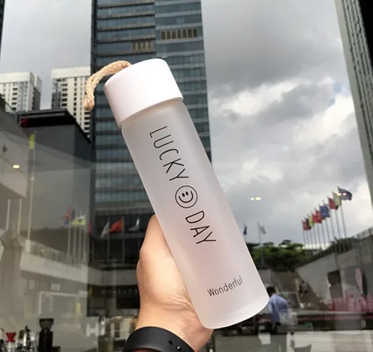 

Non-slip Creative With Rope Frosted Glass Fashion Practical Hand Cup Vaso Slogan Lucky HAPPY Day Good Morning Girlfriend Gift