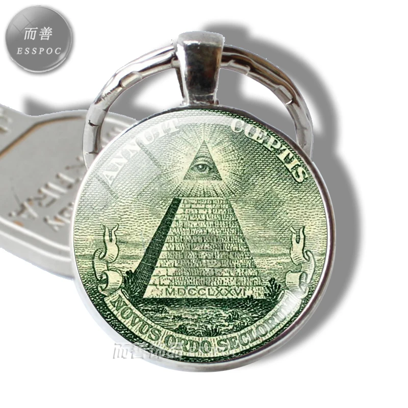 

Vintage Egyptian Pyramid God Eye Keychain Fashion Accessories Jewelry Pendants Glass Dome Silver Color Metal Keychain Gifts