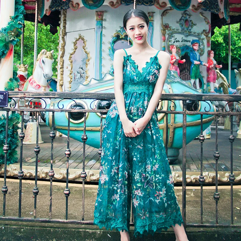 2019 новый летний Богемия печати шифон пляж широкие брюки слинг комбинезон штаны с