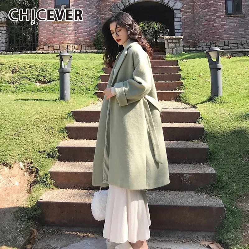 CHICEVER/женские зимние пальто с отворотами и длинным рукавом свободное