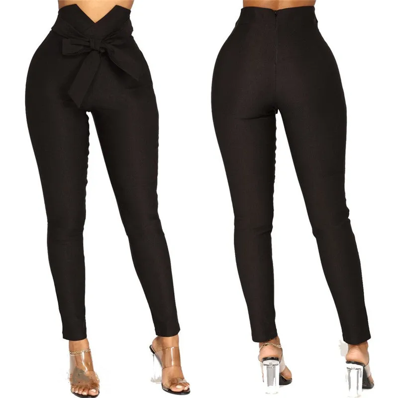 

Fashion PHigh Waist Stretch Trousers 2019 Women Pencil Pants Casual Drawstring Female Trousers Ladies Solid Colors Pencil Pants