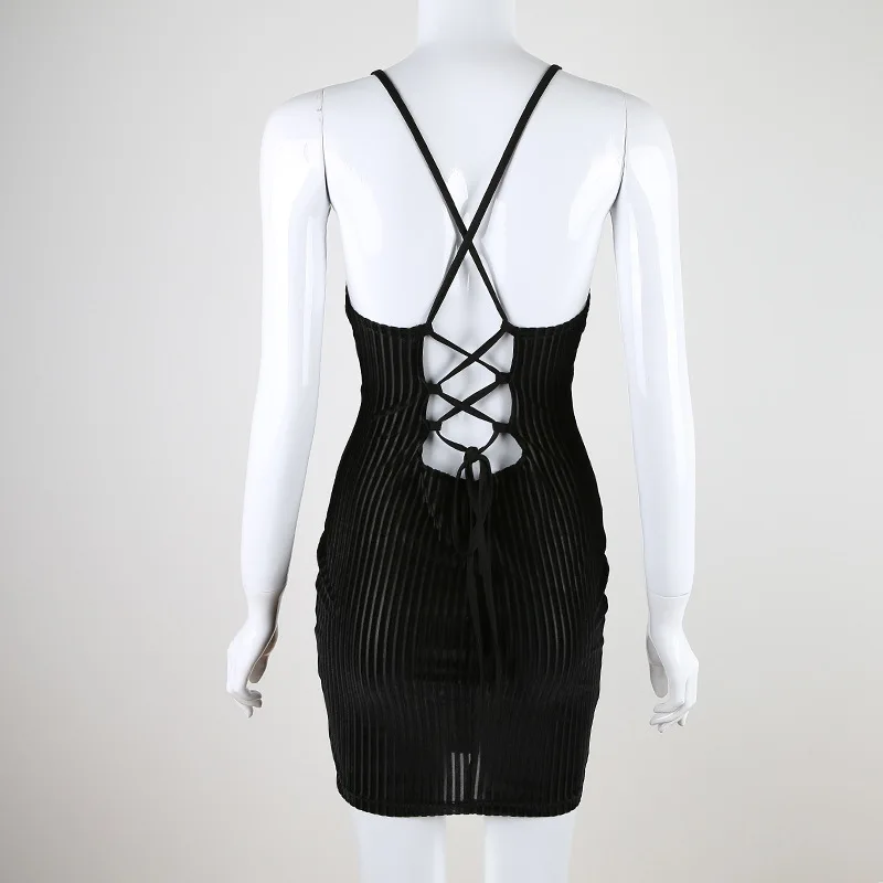 

Summer Slim Backless Cross Hollow Out Bandage Dress Women Strap V Neck Party Bodycon Dresses Vestido Curto Ey*