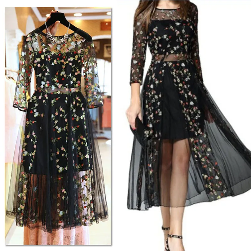 Горячая Распродажа летние платья женское прозрачное Сетчатое кружевное платье с