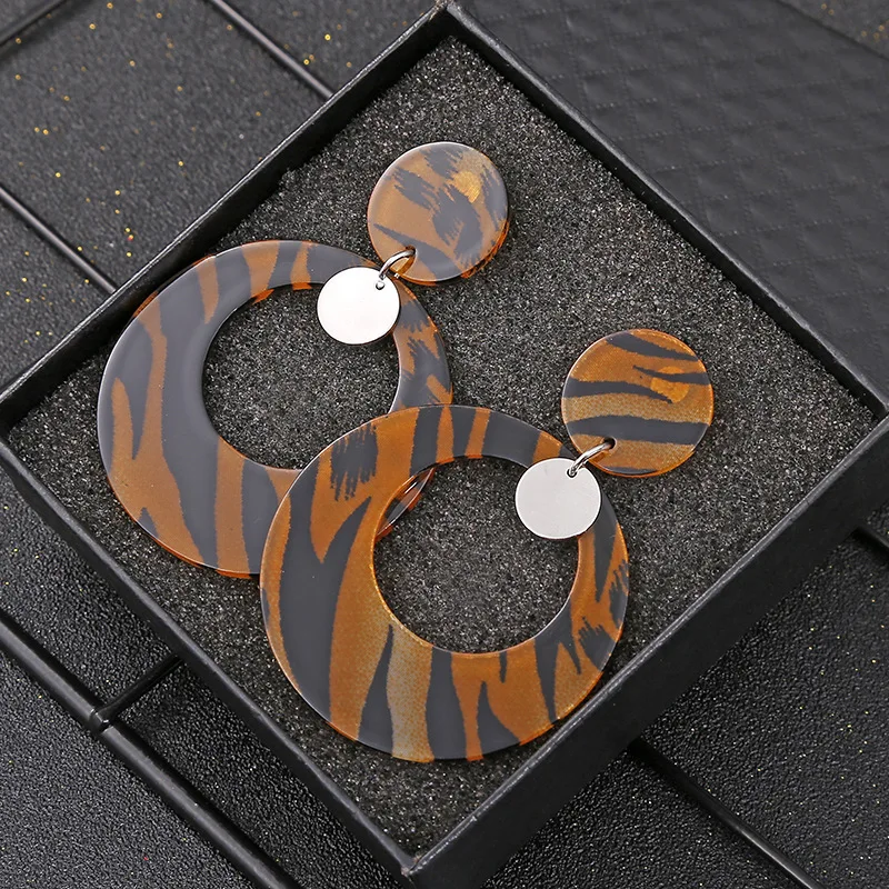Евро американская мода тренд Зебра леопардовый узор серьги сплав диск акрил