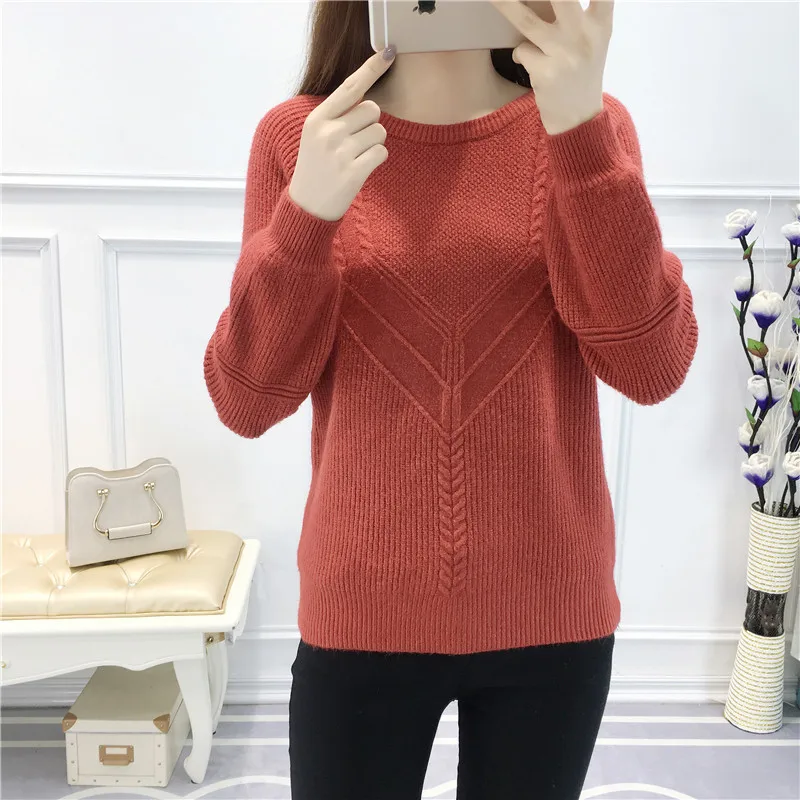2018 осенне-зимний вязаный женский свитер теплый с круглым вырезом и пуловер