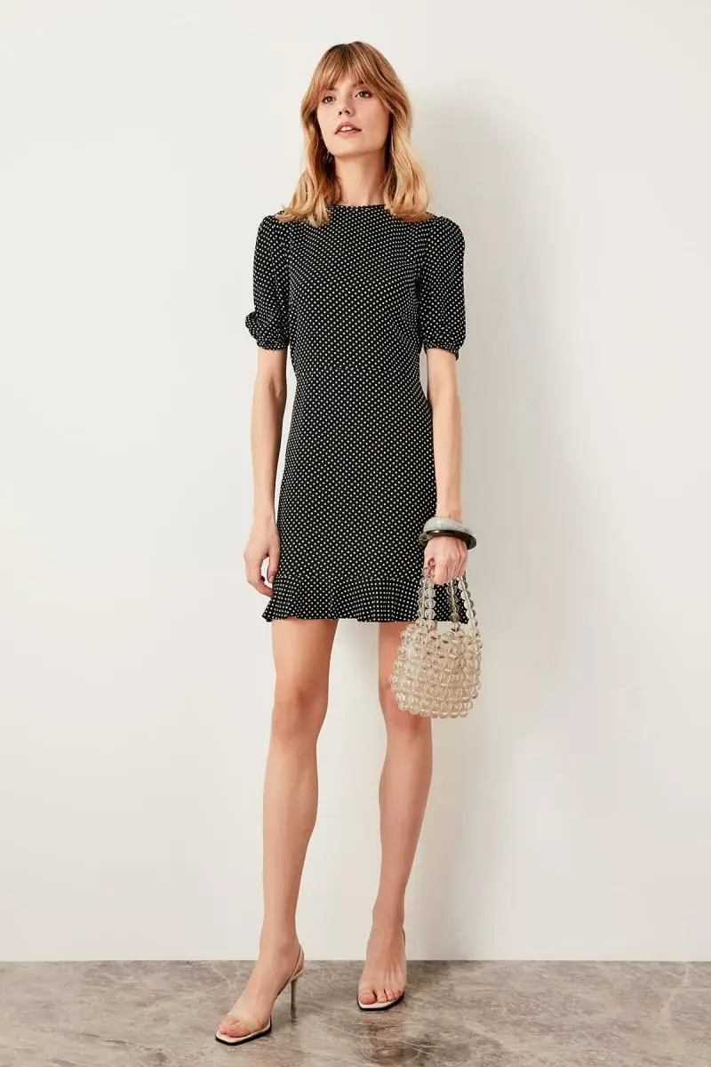 Trendyol черное платье в горошек TWOSS19LJ0138 | Женская одежда