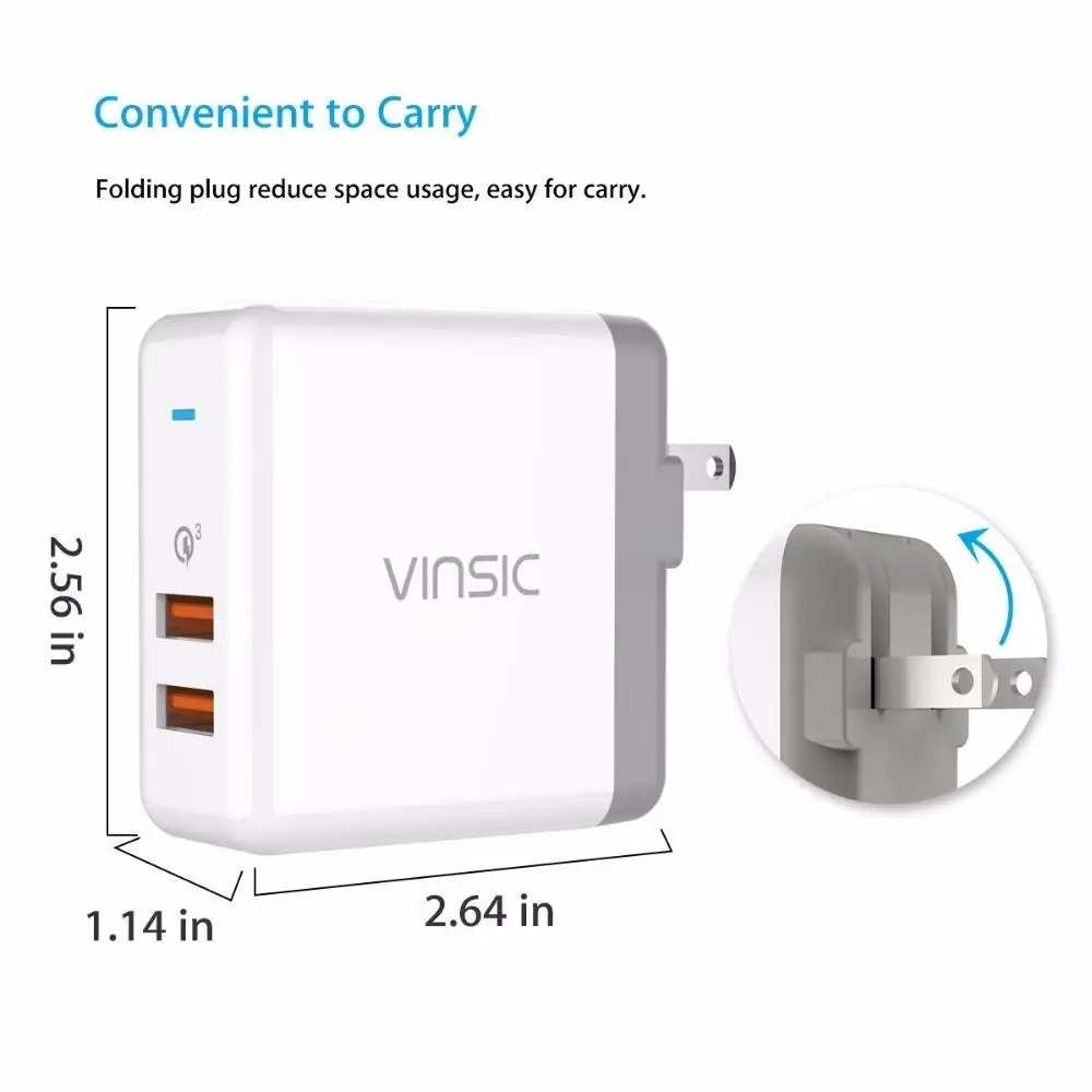 Vinsic 36 Вт Quick Charge 3 0 QC3.0 Dual USB Wall Зарядное устройство путешествия для телефона я/iPad
