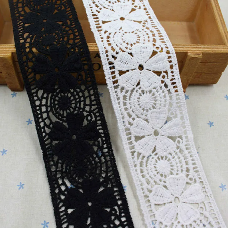 

Wide 5cm White Black Lace Trim Ribbon Fabric High Quality Hollow Material Lace Applique DIY Craft Dress Skirt Sewing Accessories
