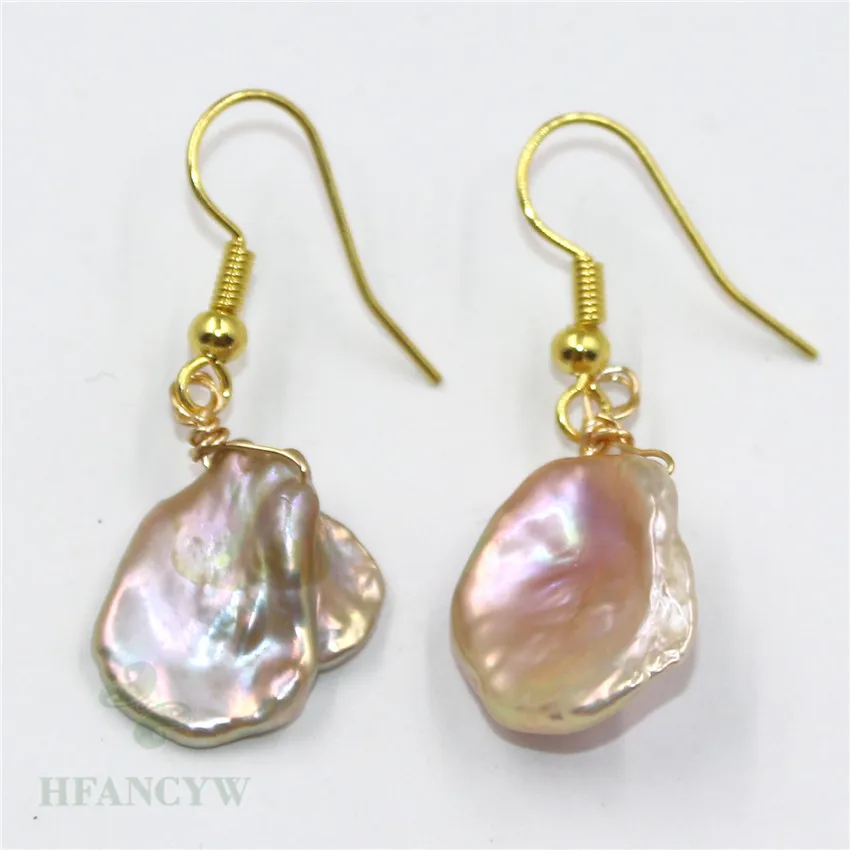 14-15mm Pink Baroque Pearl Earrings Gold Ear Drop Hook Classic Wedding Natural Jewelry Earbob Gift Cultured Accessories Luxury | Украшения