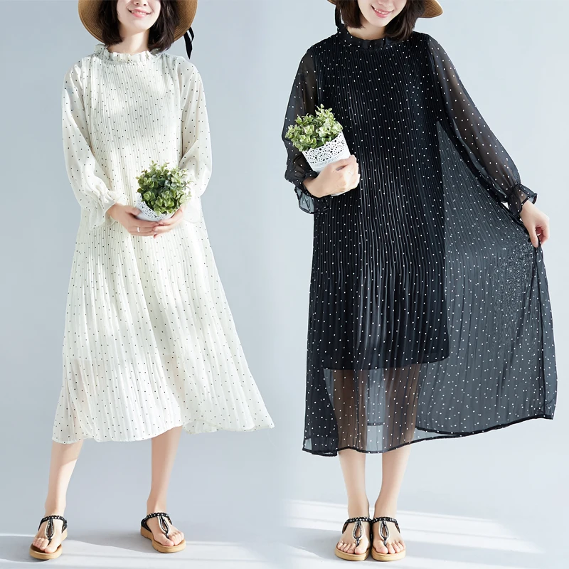 Vestidos mujer 2019 весенне-летние женские шифоновые платья с круглым вырезом и длинными