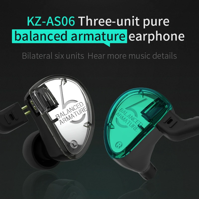 

KZ AS06 Balanced Armature Driver Earphone 3BA HIFI Earbuds Bass In Ear Headset Monitor DJ Headphones 3.5mm Jack Wired Earphones