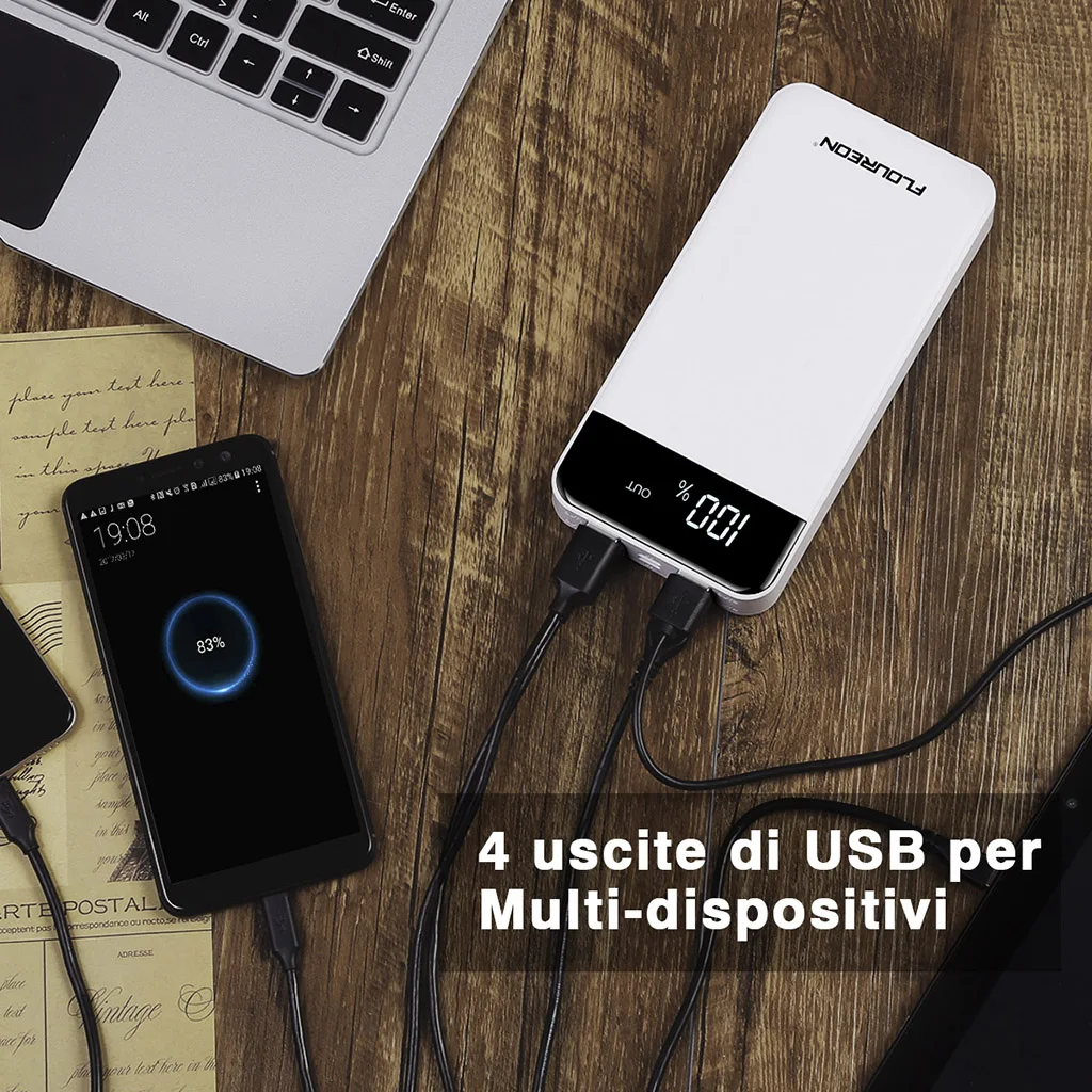 FLOUREON 20000 мАч Внешний аккумулятор для iPhone Xs Max XR 8 7 Samsung 2.1A Быстрая зарядка 4 USB выход 2