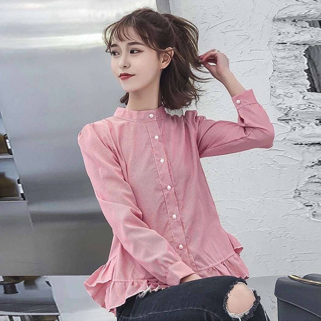 Womens Long Sleeve Ruffle Plaid Shirts 2019 Fashion Cute Tops And Blouses Plus Size Ladies Top Clothes Loose Blusas Feminine | Женская