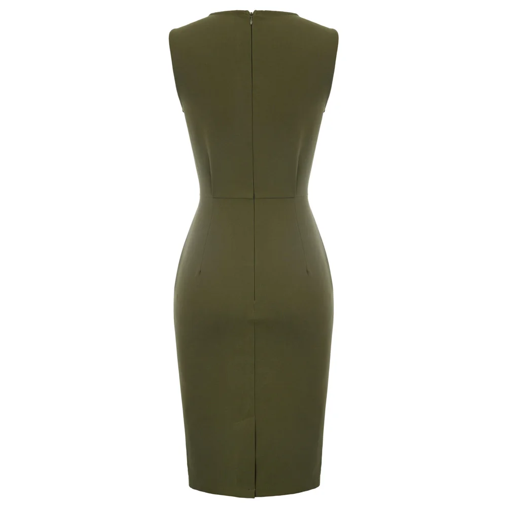 GK slim dresses Women Sleeveless crew collar Belt Decorated Back Split Hips-Wrapped Bodycon dress Pencil fit sexy elegant Dress