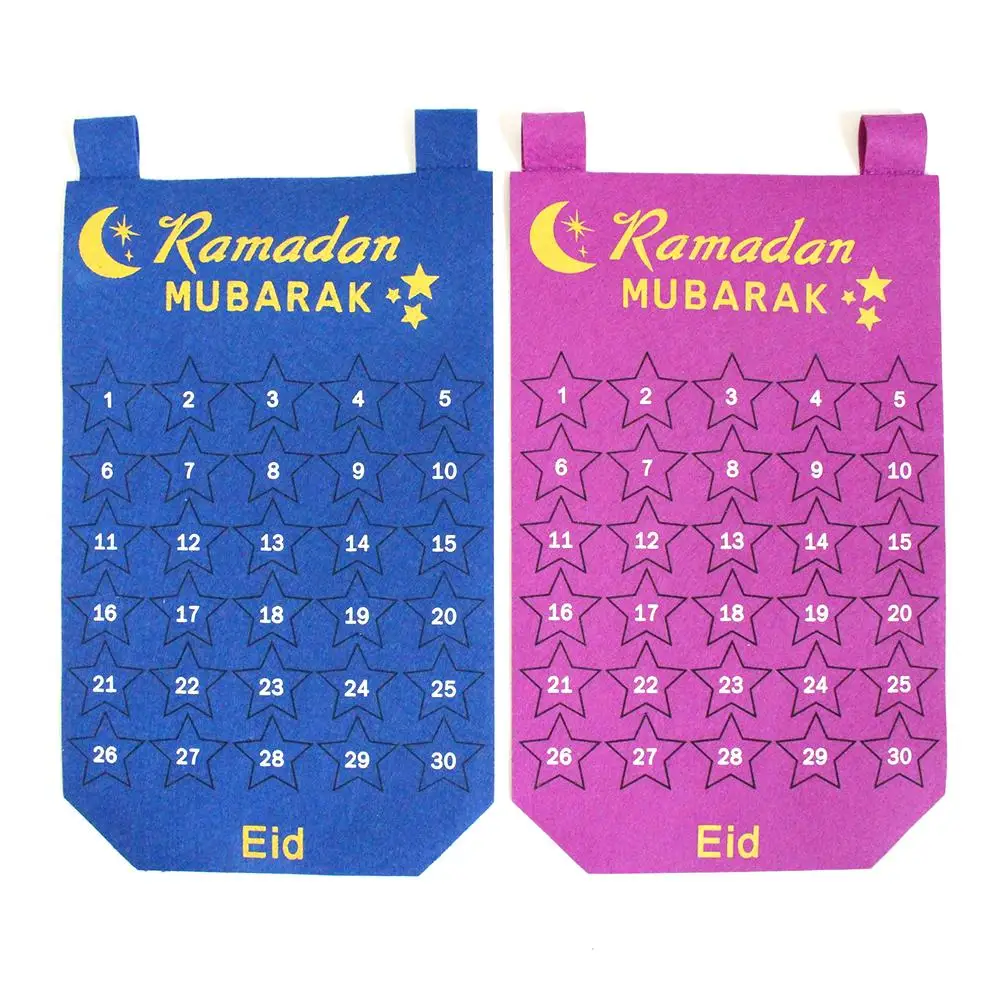 EID Hot Mubarak Kareem Countdown Felt Calendar Gold Star Sticker Wall Hanging Muslim Balram Party Home Decoration | Дом и сад