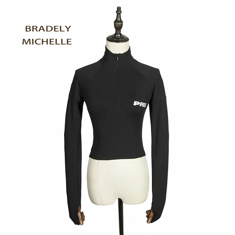 Женский укороченный топ на молнии элегантная облегающая футболка с длинным