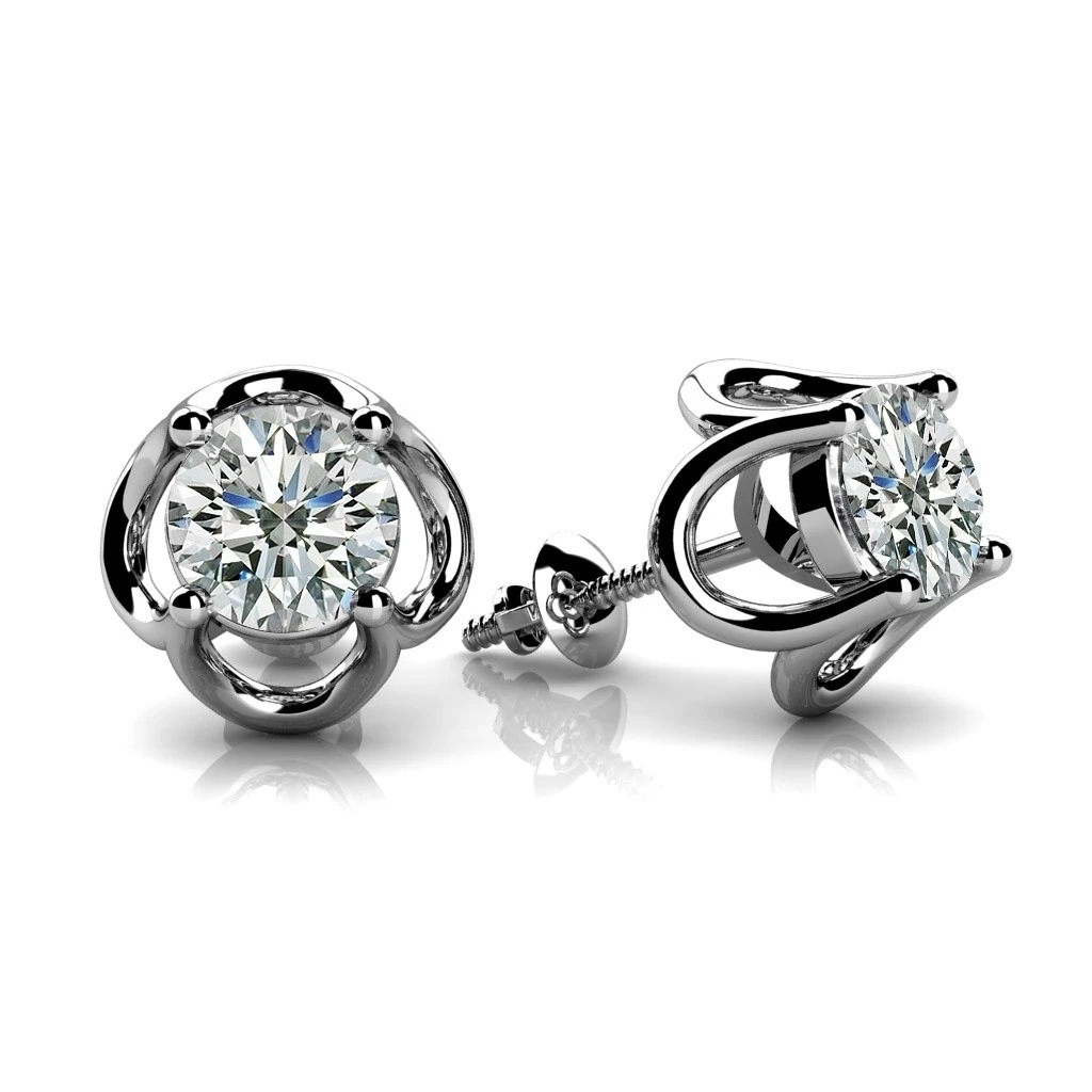 Round Cut Natural Diamond Open Tulip Stud Earrings In 18k White Gold (0.7 Carat H-I SI2) | Украшения и аксессуары