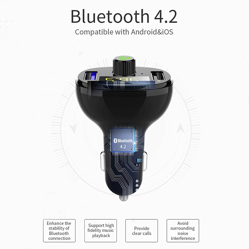 Автомобильные аксессуары быстрая зарядка QC3.0 FM передатчик двойной USB Bluetooth mp3 - Фото №1