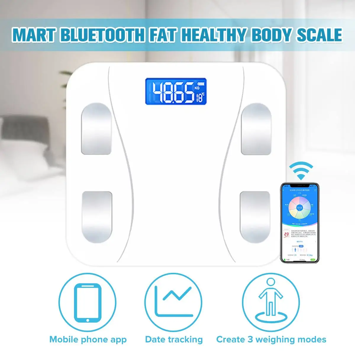 Bluetooth весы для тела, стеклянные весы для жира, умные электронные весы для здоровья, мини Wi-Fi светодиодный цифровой вес с IOS и Android App