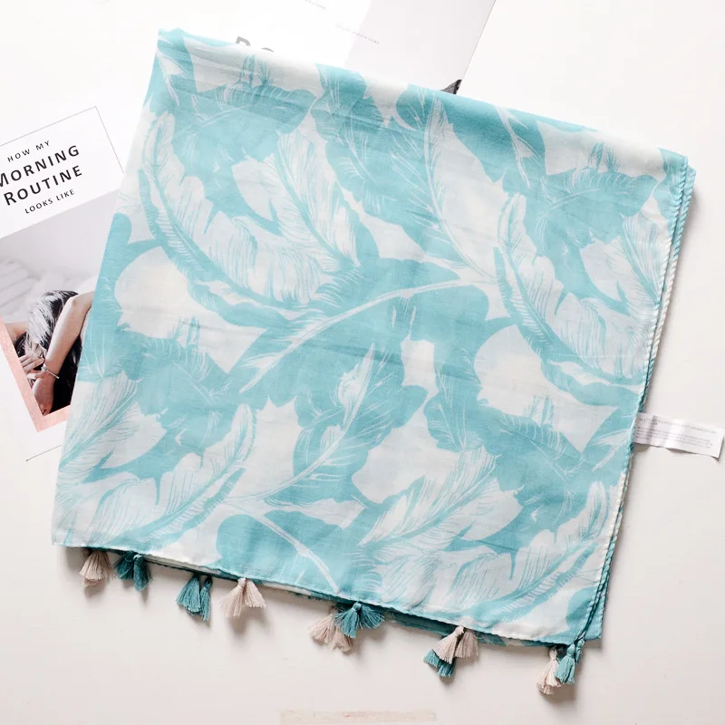 2018 Wholesale Brand Winter Scarf Sky Blue Warm Soft Tassel Bufandas Cachecol Woven Leaf Printed Cotton Linen Men Scarves | Аксессуары