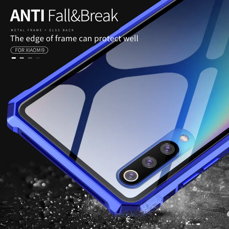 Xiaomi Mi 9 M9 Bumper Mi9 Explorer Cases Glitter Aluminum Metal Frame with Clear Tempered Glass Back Cover for |