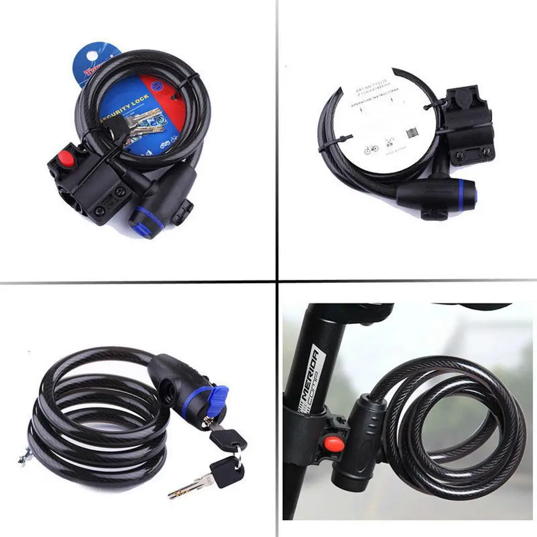 Anti-Theft Bicycle Lock Stainless Steel Cable Coil MTB Bike Security Black | Спорт и развлечения