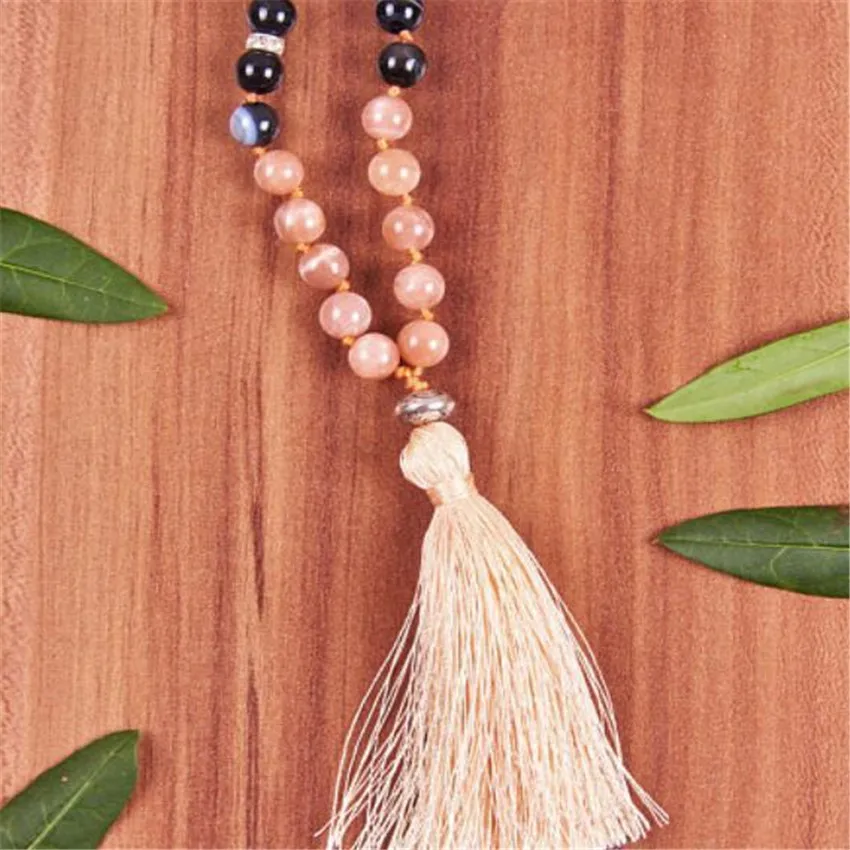 Handmademm Sunstone gules ленточки 108 цепочки и ожерелья Благослови e мала-Йога счастливый