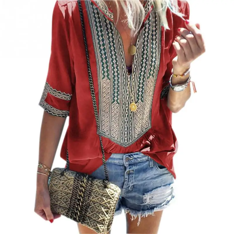 Женские футболки Топ с коротким рукавом в полоску винтажный этнический стиль