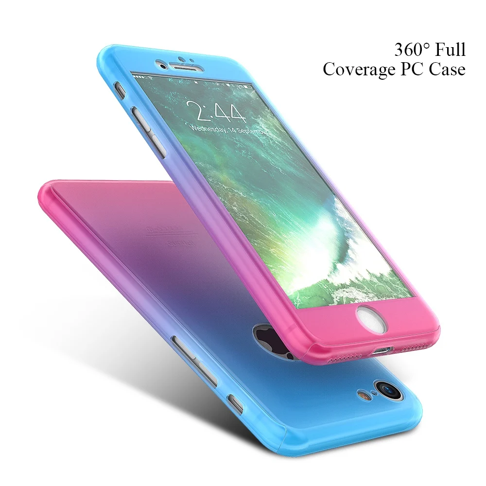 KISSCASE постепенный Цвет Модный чехол для iPhone 6 Plus PC 360 полная защита 7 7s + закаленное