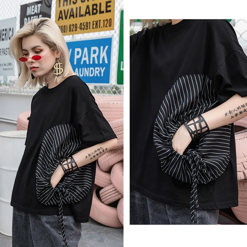 Max LuLu летние модные роскошные европейские женские короткие топы женские черные футболки Harjuku полосатые повседневные хлопковые футболки размера плюс