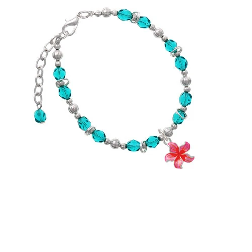 Silvertone ярко-розовый и оранжевый цветок плюмерии бирюзовый браслет из бисера |