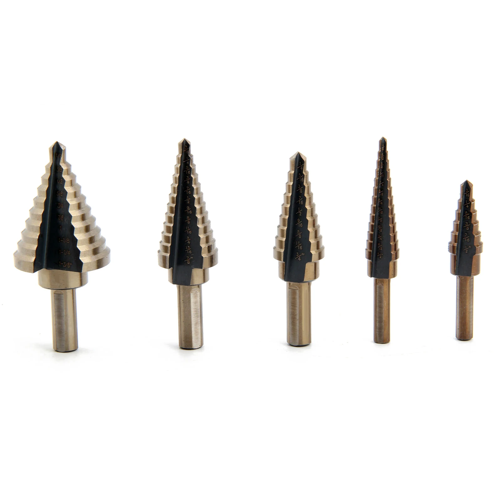 

WSFS Hot 5 Pcs Large Titanium HSS Step Cone Drill Hole Cutter Bit Set Tool + Case replaces 50 individual drill bits