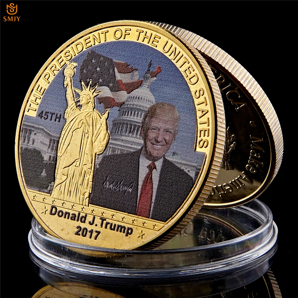 США позолоченная металлическая сувенирная монета 45-й президент Дональд Трамп и