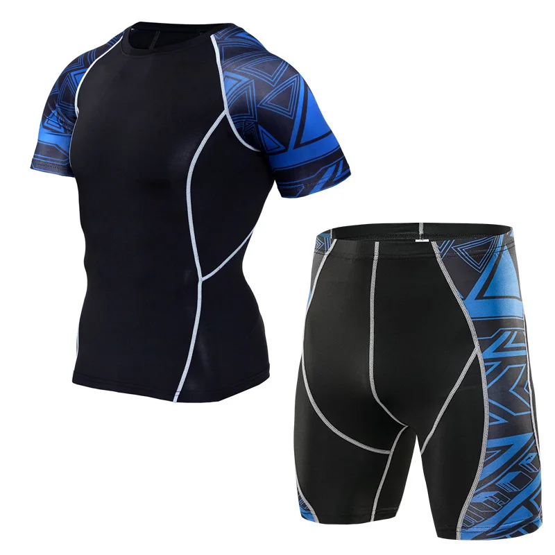 Mens shorts T-shirt sweatshirt suits MMA combat  compressions tights 2pc set Cycling tracksuit jogger set men S-4XL Gym training