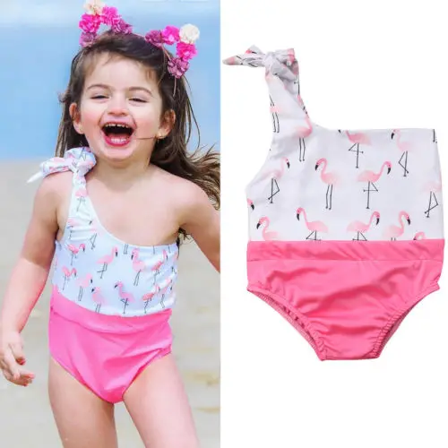 Новинка 2018 года детское белое бикини с фламинго для маленьких девочек милый