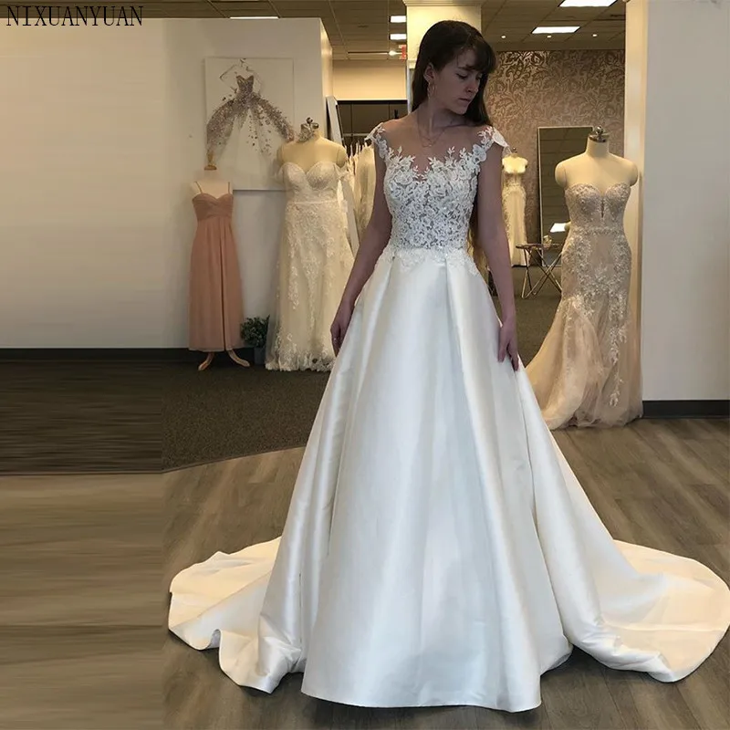 Свадебные платья А с высоким воротом короткое Кепки Appliques 2021 Новый Vestido De Novia