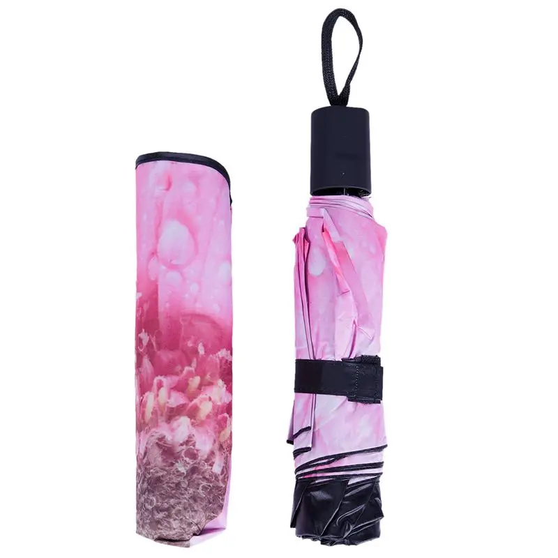 Три сложения зонтики от солнца и дождя Женский цветочный принт черное затеняющее