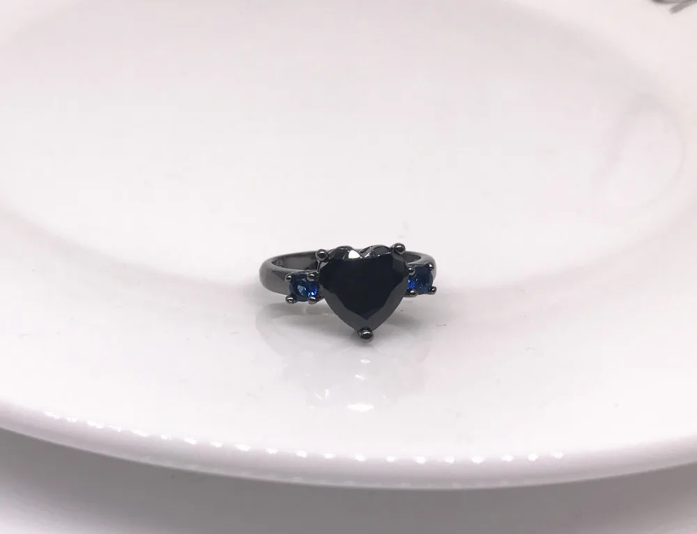 Fashion Exquisite Black Onyx Stone Heart Ring For Women Party Wedding Gold Gift Costume jewelry Accessoires | Украшения и