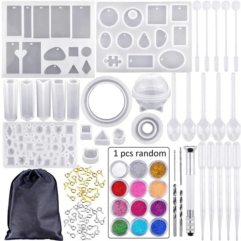 

83PCS Silicone Jewelry Casting Molds DIY Crystal Epoxy Tool Set Bracelet Pendant Mold Combination with Drill and Bag #CW