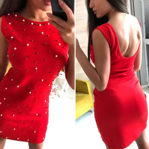 Женское платье бодикон без рукавов облегающее с открытой спиной для