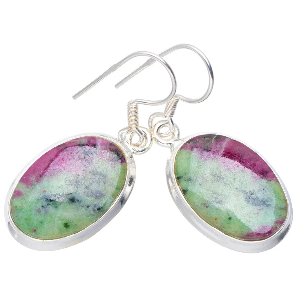 Natural Ruby Zoisite Handmade Unique 925 Sterling Silver Earrings 1.5&quot A0900 | Украшения и аксессуары