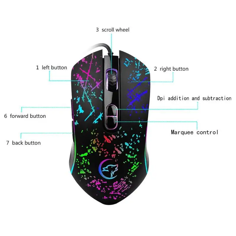 Игровая мышь YWYT G828 4800 dpi USB Проводная RGB подсветка 6 программируемых макрокнопок