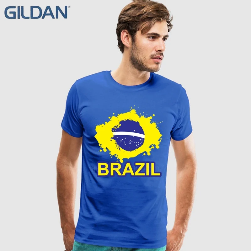 Cool Vintage Brazil Flag T Shirt Men's Short-Sleeve O-Neck Cotton Couple Backing Tshirt | Мужская одежда