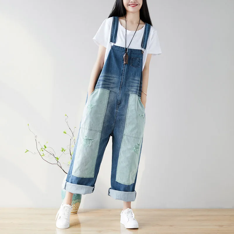 Новый контрастный патч джинсы винтажные отверстия Вельветовые женские большой