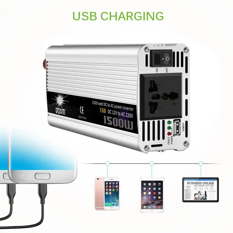 Инвертор 1500 Вт с USB DC 12 В на 220 переменного тока автоматический преобразователь