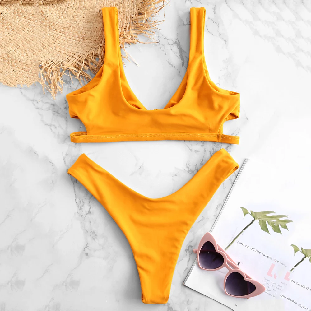 Женский купальник бикини ZAFUL с узлом и вырезами пляжная одежда 2019|Купальники| |