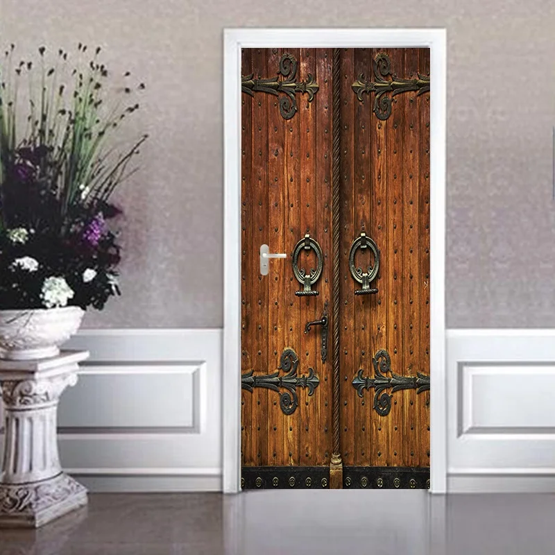Self Adhesive Simulation retro wooden door stickers Fashion creative porch study decorative Home Decoration | Дом и сад